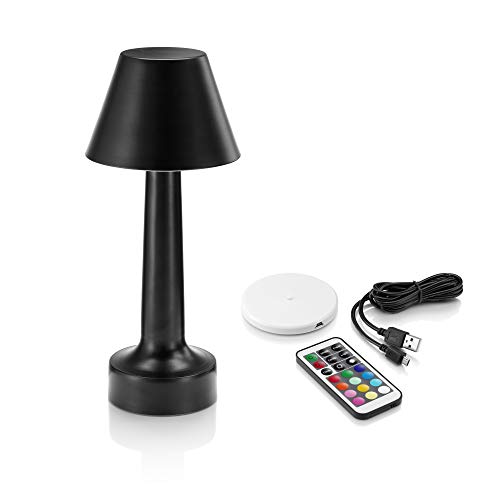Auraglow Lampe de table en aluminium et Noir rechargeable, télécommandée et à intensité lumineuse variable - Parfaite pour les tables de chevet, les tables basses, les hôtels et les restaurants