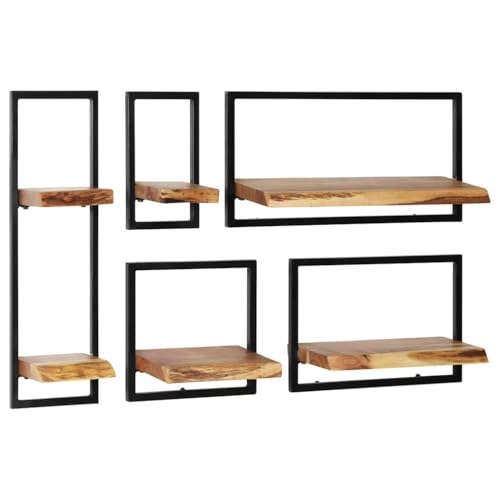 vidaXL Set d'Étagères Murales 5 pcs Bois d'Acacia Massif et Acier Rangement