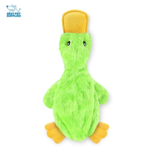 Image of Best Pet Supplies Crinkle Dog Toy for Small, Medium, and Large Breeds, Cute No Stuffing Duck with Soft Squeaker, Plush No Mess Chew and Play - White, Blue & Green,PT331-333-336
