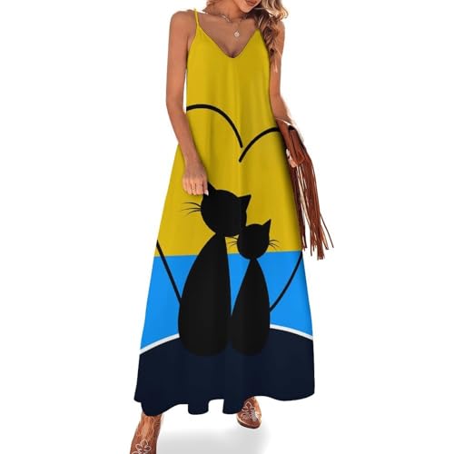 Robe maxi sans manches couple de chats légère pour forte chaleur