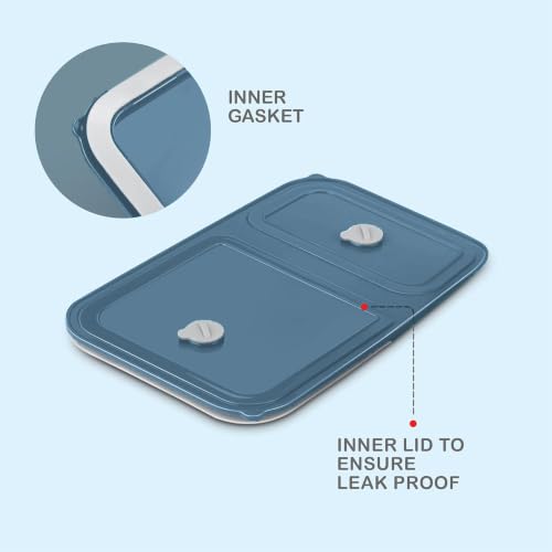 Image of MILTON Meal Safe 2 Inner Stainless Steel Tiffin Box for School with Steam Release Plug | PU Insulated, Leak-Proof, Food Grade I Lunch Box for Kids Boys, Girls with Snap Lock Lid, 465 ml, Navy Blue
