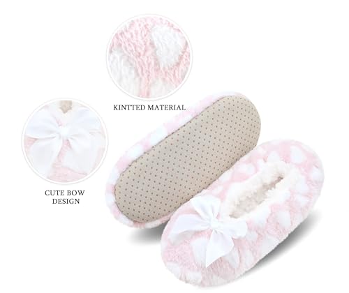 Image of DICUIRD Womens Cozy&Warm Soft Sole Slipper Socks with Grippers-Girls Teddy Fleece Indoor Slipper with Non-skid Bottoms