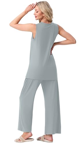 Image of PrinStory Womens Pajamas Sets 2 Piece Soft Pjs for Women Sleeveless Pajama Set Summer Loungewear with Pockets