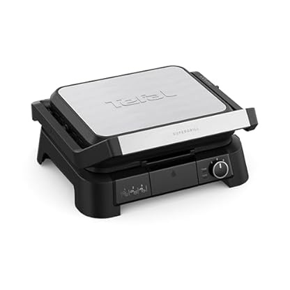 Tefal SuperGrill 3in1 Kontaktgrill, BBQ-Funktion, Ofenposition mit 3 Höhen, 600 cm² Grillfläche, regelbarer Thermostat, 3 Temperaturstufen, antihaftbeschichtet, 2000 Watt, Schwarz/Silber, GC510DE0