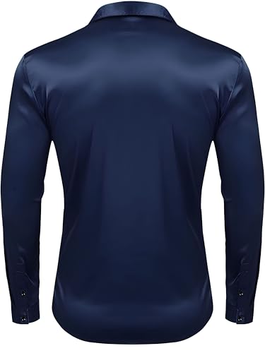 Image of IndoPrimo Men's Satin Shirt with Spread Collar Neck Line Solid Pattern Full Sleeves Regular Fit Western Style and Standard Length