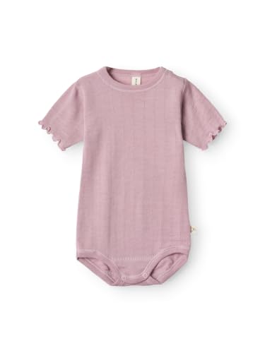 Baby Kurzarm Body aus Merinowolle/Seide mit Pointelle Muster – Kirschblüte 68