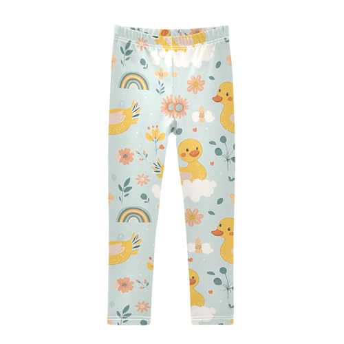Yellow Duck Cartoon Flower Girls Casual Leggings for Kids Printed Long Pant Bottoms Stretch and Soft