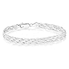 Miabella 925 Sterling Silver Italian 6-Strand Diamond-Cut 7mm Braided Herringbone Chain Bracelet for Women Teen Girls, 925 Italy (Length 7.25 Inches)