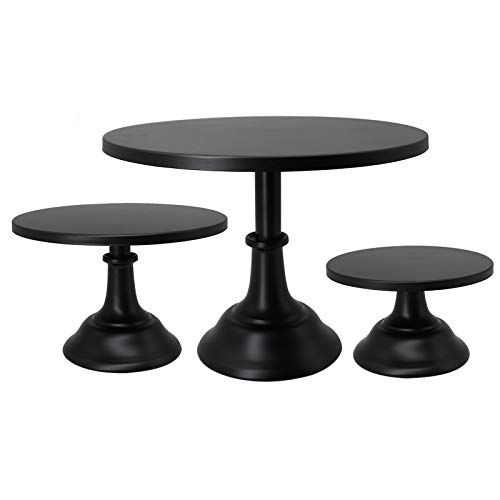 ATRDTO Set of 3 Pieces Cake Stands Iron Cake Holder Dessert Display Plate Serving Tray for Baby Shower Wedding Birthday Party (Black)