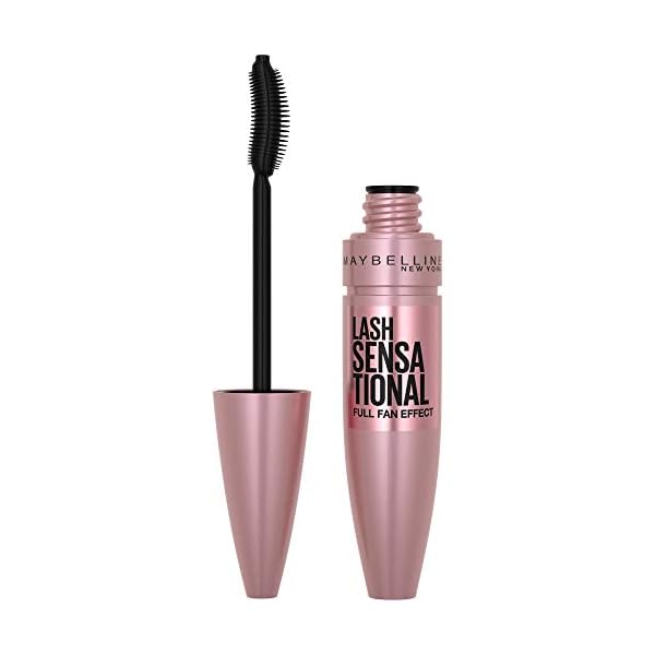 Maybelline-Lash-Sensational-Washable-Mascara-Blackest-Black-032-fl-Oz-Packaging-May-Vary Maybelline Lash Sensational Washable Mascara, Lengthening and Volumizing for a Full Fan Effect, Blackest Black, 1 Count