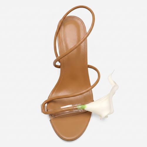 Image of Flower Heels for Women Calla Lily Strappy Slip On Open Toe Wrap Around Floral Stiletto Sandals High Heel Party Dressy Sandals