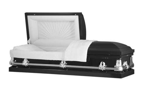 Titan Casket Elegant Orion Series Funeral Casket for Humans - Handcrafted Steel Casket with Luxurious Black Finish & White Crepe Interior, Reinforced Handles, Adjustable Bed with Gasketed Sealer