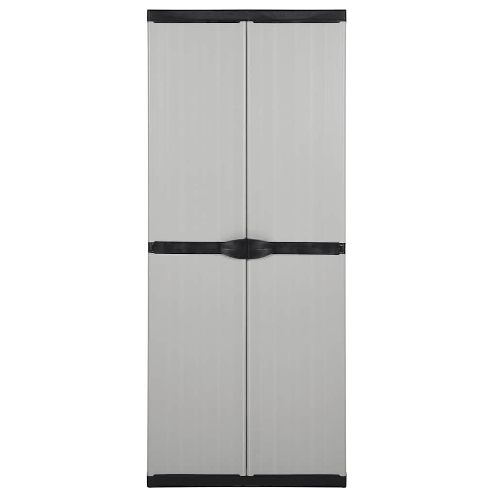 Fengshui Garten-Lagerschrank 3 Böden Grau Schwarz 68x40x168 cm | PVC PP Material, Robust Langlebig, Für Besen Angelruten, Abschließbar