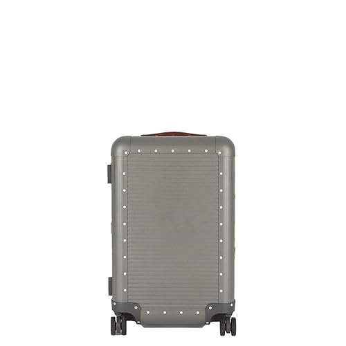MILANO Bank 22"- Made in Italy Aluminum & Leather Carry-On Luggage - Framed Hardside Cabin Plus Suitcase with 4 Spinner Wheels - Large Carry-on Travel - Steel Grey3