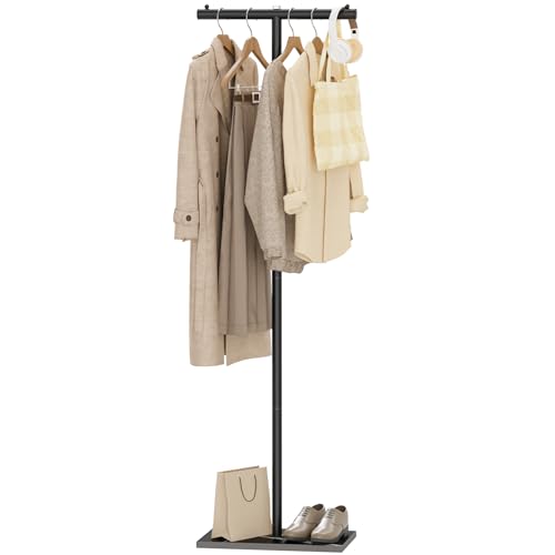 GUOHNHE Garderobenständer mit Rock Slab Base, T-förmige Metall Freistehend Kleiderständer für Kleidung, Modern Kleiderbügel Stand, für Entryway, Wohnzimmer, Schlafzimmer, 175 cm, Schwarz, GYJ011B