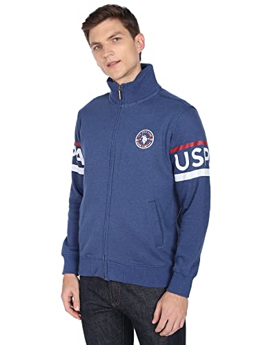 Image of U.S. Polo Assn. Men Navy High Neck Heathered Sweatshirt