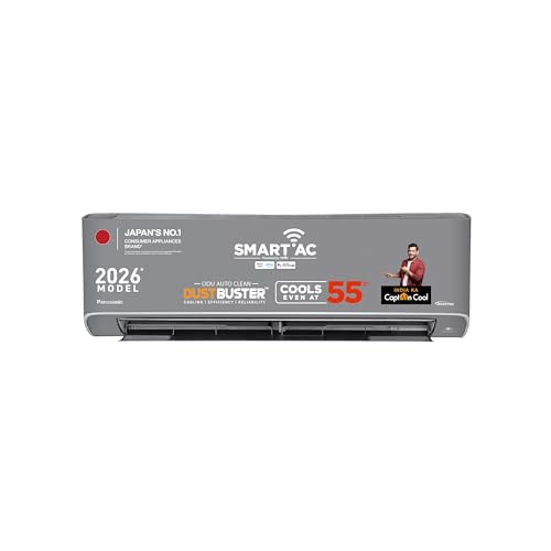 Image of Panasonic 1.0 Ton 5 Star Premium WiFi Inverter Smart Split AC (DustBuster Tech, Matter Enabled, AI, nanoe, Higher Airflow, Copper Cond., 8in1 Convertible, 4-Way, CS /CU-HU12CKY5FM-P, 2026 Model,Grey)