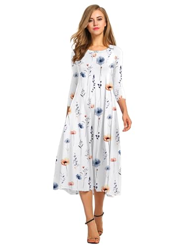 Image of HOTOUCH Women's 3 /4 Sleeve A-line and Flare Midi Long Dress