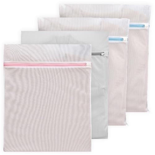 4 Pieces Reinforced Laundry Wash Bags Zippered Meshes Garment For Washing Machine Travel Organizers Sorting Laundry Multiple Sizes4