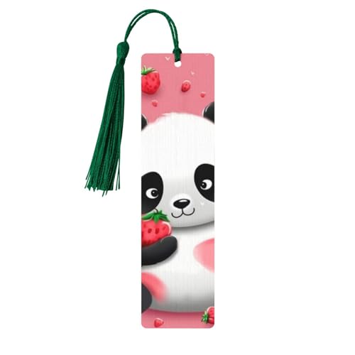 漫画ストロベリーパンダ木製しおり タッセルペンダント付き ユニークなハンドメイド木製ブックマーク ギフトクラフトブックマーカー ブック愛好家向け ページマーカー オーナメント 誕生日プレゼントに最適