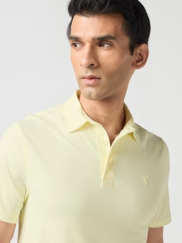 Image of TECHNOSPORT Men's Solid Slim Fit Polo Collar T-Shirt COTFLEX Half Sleeve Button Polyester for Gym Running Workout UPF50+ Anti Odour