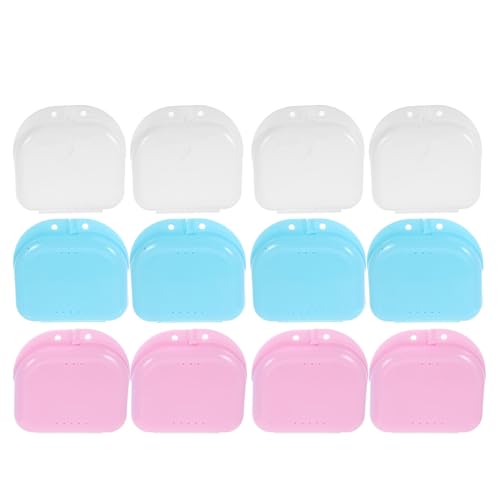 Mikikit Estuche Portátil para Prótesis Dentales con Orificios de Ventilación Caja de Plástico Transpirable para Guardar Dientes 12 Unidades en Colores y Adecuado para Viajes