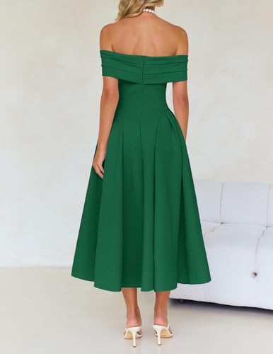 Image of ZESICA Summer 2026 Cocktail Dresses for Women's Off Shoulder Short Sleeve Swing A Line Wedding Evening Party Midi Dress