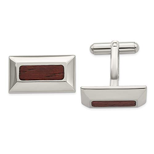 Mancuernillas de acero inoxidable para hombre con incrustación de madera miniatura 1