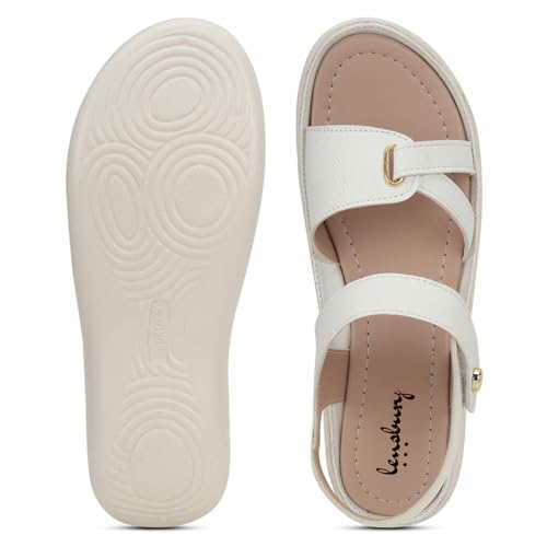 Image of LENSBURY Women Stylish Slippers Flip Flops Cream Flat Slip on Sandals I Stylish and Casual I Comfortable & Lightweight LBFL35