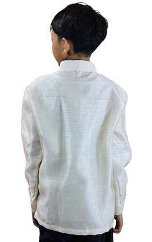 Filipino Handmade Barong Tagalog for Boys - Long Sleeve Ivory White Organza, Kids Formal Shirt, US Size4