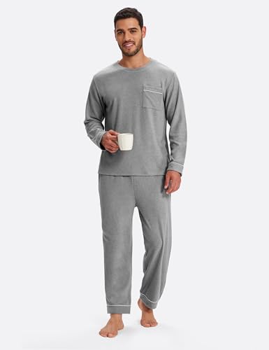 Image of Mofiz Men's Pajama Sets Viscose Long Sleeve Crewneck Warm Sleepwear
