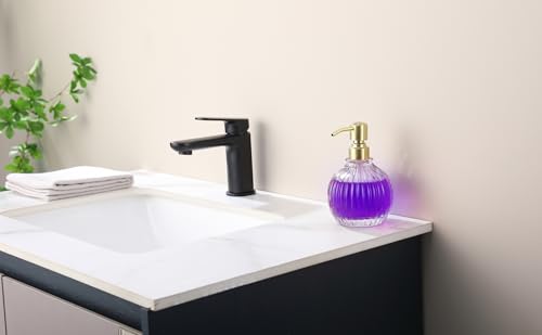 Image of Round Bathroom Soap Dispenser Gold Pump, Glass Bottle with Stainless Steel Pump Liquid Soap Dispenser Sphere Counterto Hand Kitchen