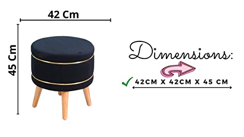 Image of Ottoman Stool for Living Room Foot Rest | Velvet Small Ottoman Foot Stool | Solid Wood Legs | Footstool Puffy for Home, Bedroom & Makeup Table | 16x16x18 Inch, Set of 2 (Black)