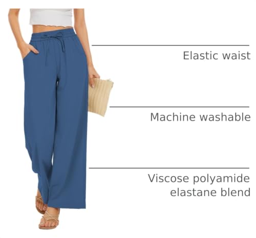 Image of KICZOY Women Flowy Pants Drawstring Waist Wide Leg Palazzo Beach Pants Loose Fit with Pockets