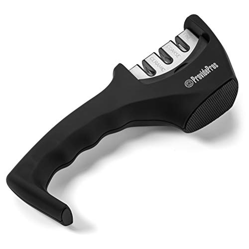 Kitchen Knife Sharpener: 3 Stage Knife Sharpening Tool Repair, Restore, Polish Steel and Ceramic Blades - Cut Resistant Glove Included