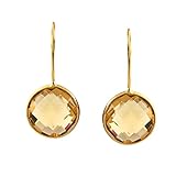 Pendientes de cuarzo amarillo, collar de cadena de bisel de piedras preciosas, cadena de bordillo, aretes de piedra natal de noviembre, aretes hechos a mano, joyería fina, preparado exclusivo por Ratnagarbha.