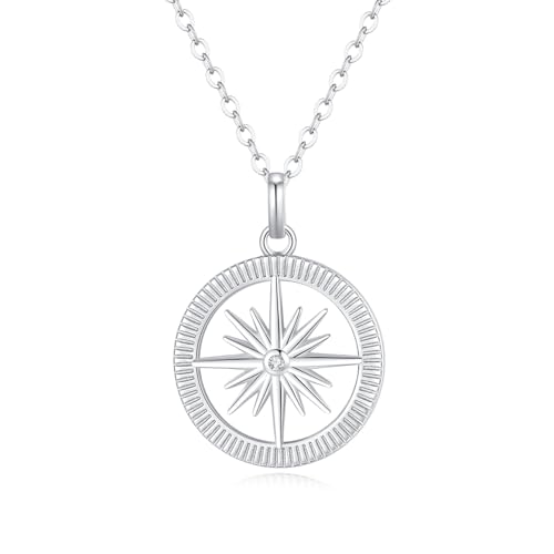 GAVU 925 Sterling Silver Diamond Compass Necklace for Women Cubic Zirconia Compass Necklace