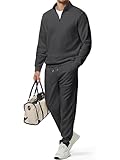 JMIERR Men Fashion Twill Essential 2 Piece Set Quarter Zip Workout Comfy Family Outfit Sweatshirt Jogger Tracksuit Long Sleeve, L, Dark Grey