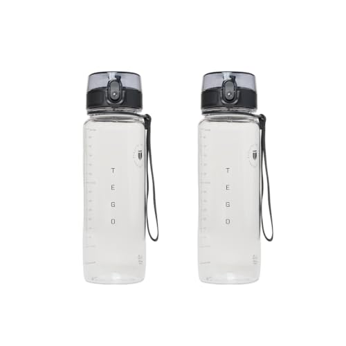 Image of TEGO Rise Tritan Water Bottle | 800ml Secure Flip Lock Lid | BPA-Free, Durable & Impact-Resistant | Wrist Strap for Easy Carry | Hydration Tracker | Gym, Office, Travel Water Bottle- Pack of 2
