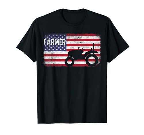 USA Flag Farmer American Farm Tractor Patriotic Farming Men T-Shirt