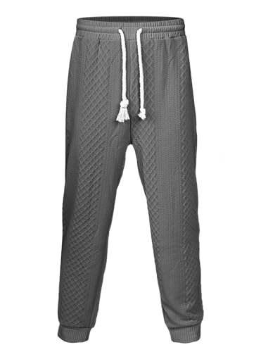 Mens Jacquard Relaxed Fit Pants – Elastic Waistband Drawstring Cuffed Joggers for Home, Outdoor, and Casual4