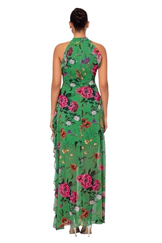 Betsy & Adam Women's Sleeveless Halter Neck Long Chiffon Floral Ruffle Dress3
