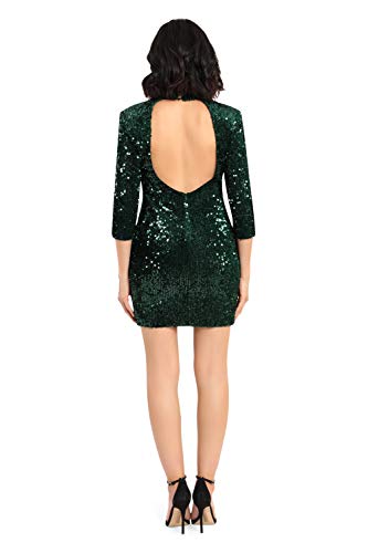 Donna Morgan Women's Stretch Velvet Sequin Mock Neck Mini Dress, Green, 10 #TOP1