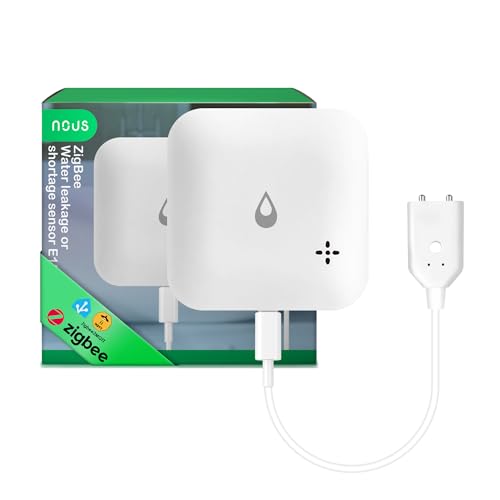 Nous E13 ZigBee Sensor de Agua para Fuga o Falta de Agua, Alarme de 80 dB, Notificación por App, IP66, Funciona con Batería (2×AAA), Compatible con Alexa, Google Home, Se Requiere Hub ZigBee