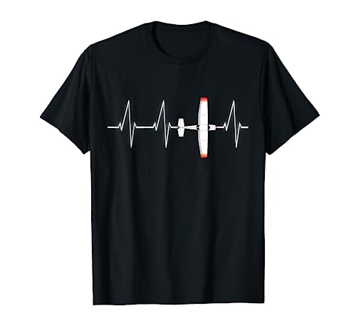 Presente de avião piloto Heartbeat Airplane t-shirt, Preto, S