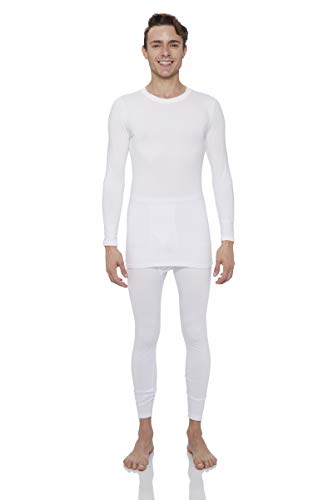Rocky Thermal Underwear for Men Midweight Fleece Lined Thermals Men's Base Layer Long John Set (White - Midweight (Fleece) - X-Large)