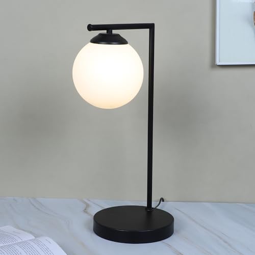 Image of tu casa Black Metal Table Lamp | White Glass Shade | Durable Metal Construction | Modern Home Decor | Without Bulb | Ambient Lighting for Bedroom, Living Room, Lounge, Office, Study & Festival Gifting