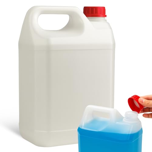 Garrafa bidón plástico 5 litros, Apto Para Uso Alimentario Y Químico, Homologado para transporte ADR de mercancías peligrosas, 13 cm ancho x 18 cm largo x 29 cm alto, 1 Unidad