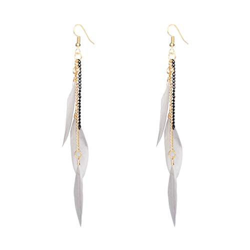 Fashion Piercing Jewelry Tassel Feather Dangle Drop Long Chain Earrings