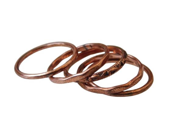Set of 5 Hand Pure Copper Rings. Made with 100% Pure Raw Untreated Copper. Helps Reduce Finger Joint Pain and Swelling. Tibetan Healing Medicine Ring Set.